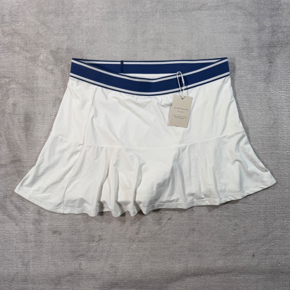 Peter Millar Skort Womens Large White Striped Ruffle LS22EB100 Tennis Golf Skirt